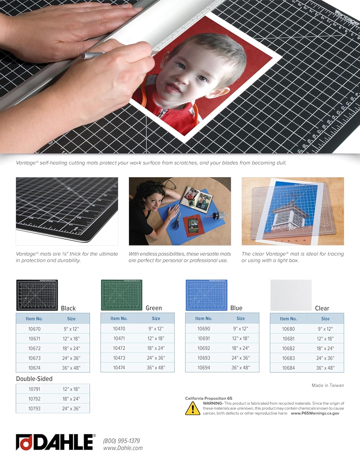 Dahle Vantage 10472 Premium Self-Healing Cutting Mat, 18"x24", 1/2" Grid, 5 Layers for Max Healing, Perfect for Crafts & Sewing, Green