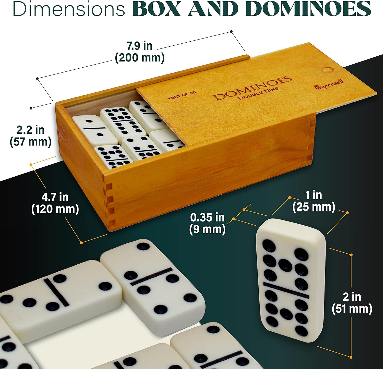 Dominos Game Double 9 - Dominos Set for Adults and Kids Ages 8 and up - Double Nine Dominoes Set, Classic Board Games - Domino Set for Family Game Nights - Double Nine Dominos Set 55 Tiles with Case