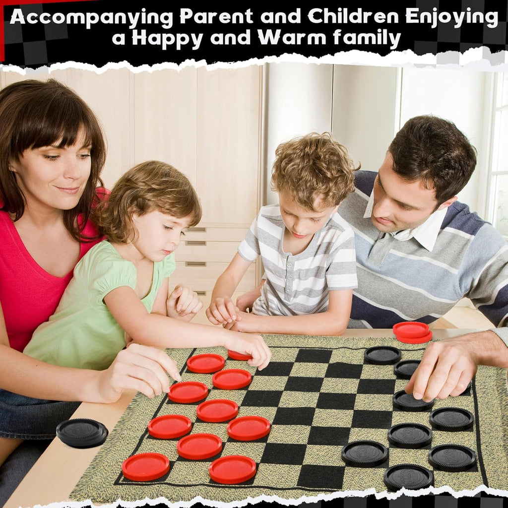 Giant Checkers Game Set - 3-in-1 Reversible Carpet for Kids & Adults - Oversized Indoor/Outdoor Mat for Family Fun & Parties