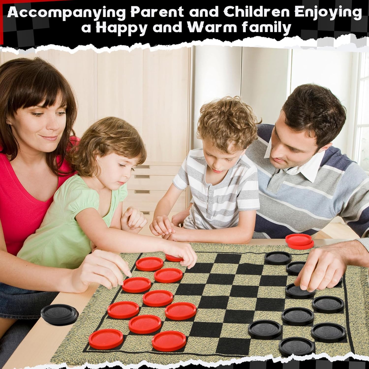 Giant Checkers Game Set - 3-in-1 Reversible Carpet for Kids & Adults - Oversized Indoor/Outdoor Mat for Family Fun & Parties