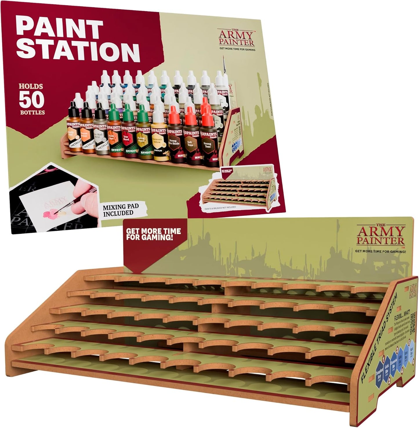 The Army Painter, Paint Station, Storage for 50 Warpaints Fanatic, Speedpaint & Warpaints Air Acrylic Paints, incl. Storage for Brushes and 100 sheets - Rack for Miniature Painting
