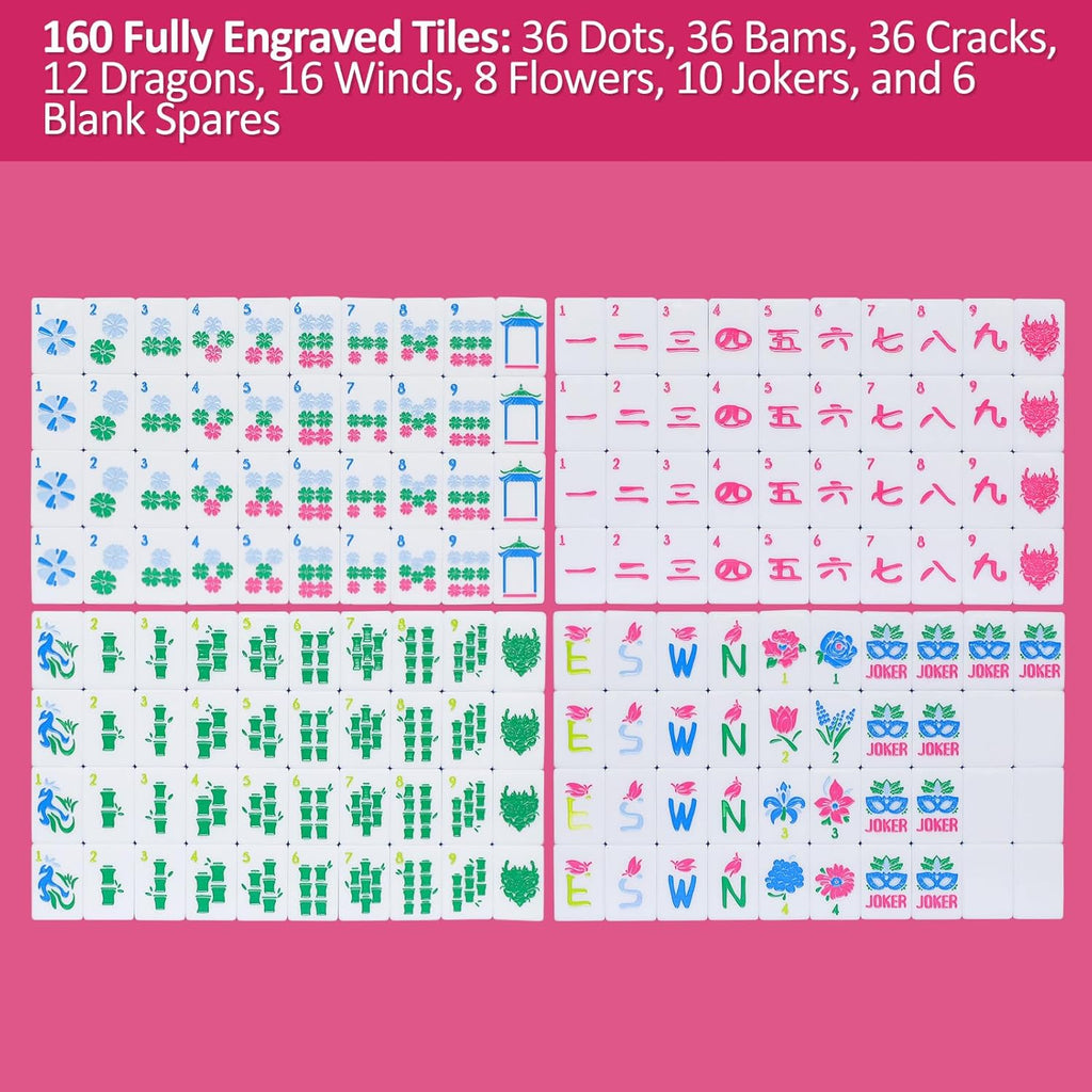 American Mahjong Tile Set, 160 Acrylic Engraved Mahjong Tiles with Carrying Bag and Accessories
