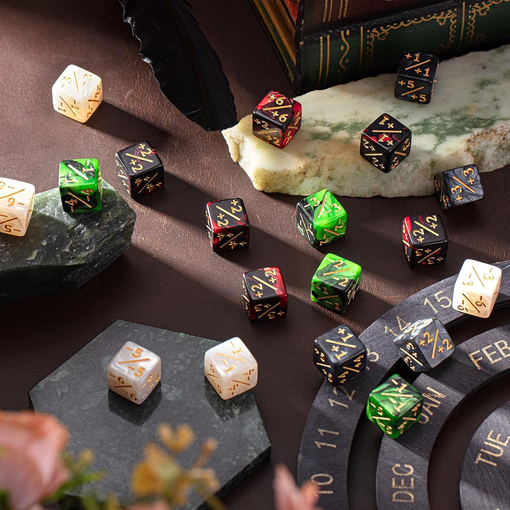 Sumind 48 Pcs Magic Life Counter Dice -1/+1 Counters Commander Buff Tokens 6 Sided Dice Loyalty Life Gifts Compatible with MTG CCG TCG Cards Gaming Accessory (Composite Style)