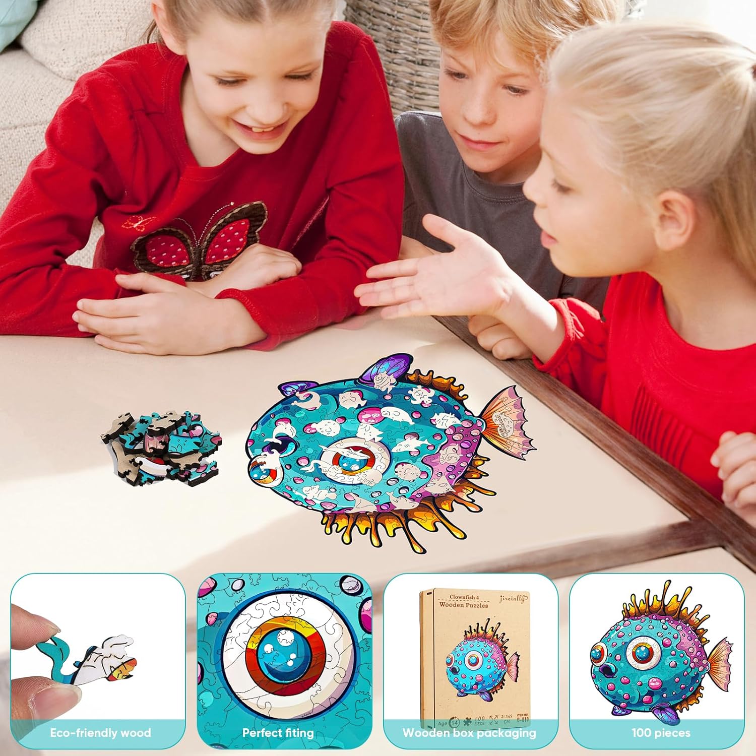Wooden Puzzles for Kids,100 Pieces Ocean Puzzle,Unique Fish Shaped Wooden Puzzle, Preschool Puzzle Toys, Give Your Kids/Grandchildren, Suitable for Family Games