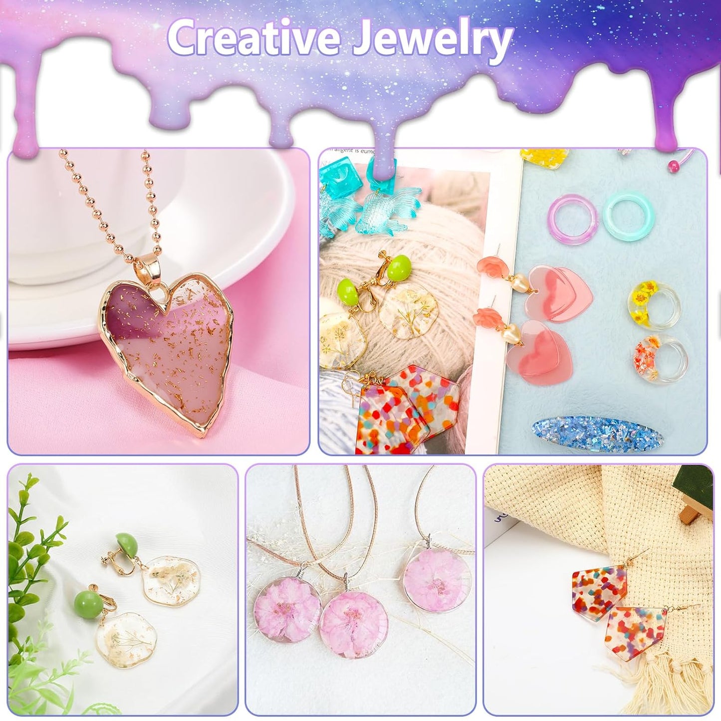 KISREL UV Resin Jewelry Making Kit, 300g Crystal Clear Resin with Light and Molds, DIY Jewelry Making Kit, Resina Starter Kits for Keychain and Earring