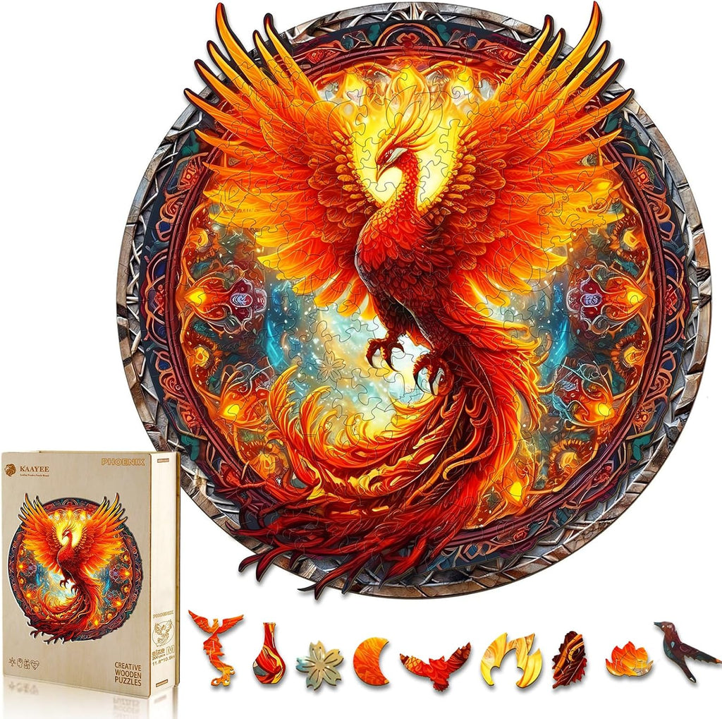 KAAYEE Wooden Jigsaw Puzzles-Wooden Puzzle Adult Unique Shape Advanced Phoenix Wooden Jigsaw Puzzle for Adult, Fathers, Family Puzzles 14.9 * 13.8in 290pcs,Chritmas Gift