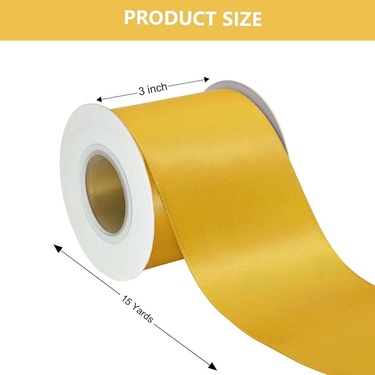 Yellow Gold Satin Ribbon 3 Inch X 15 Yards Solid Color Double Faced Ribbons Perfect for Crafts Wedding Decor Bow Making Arts Sewing and More