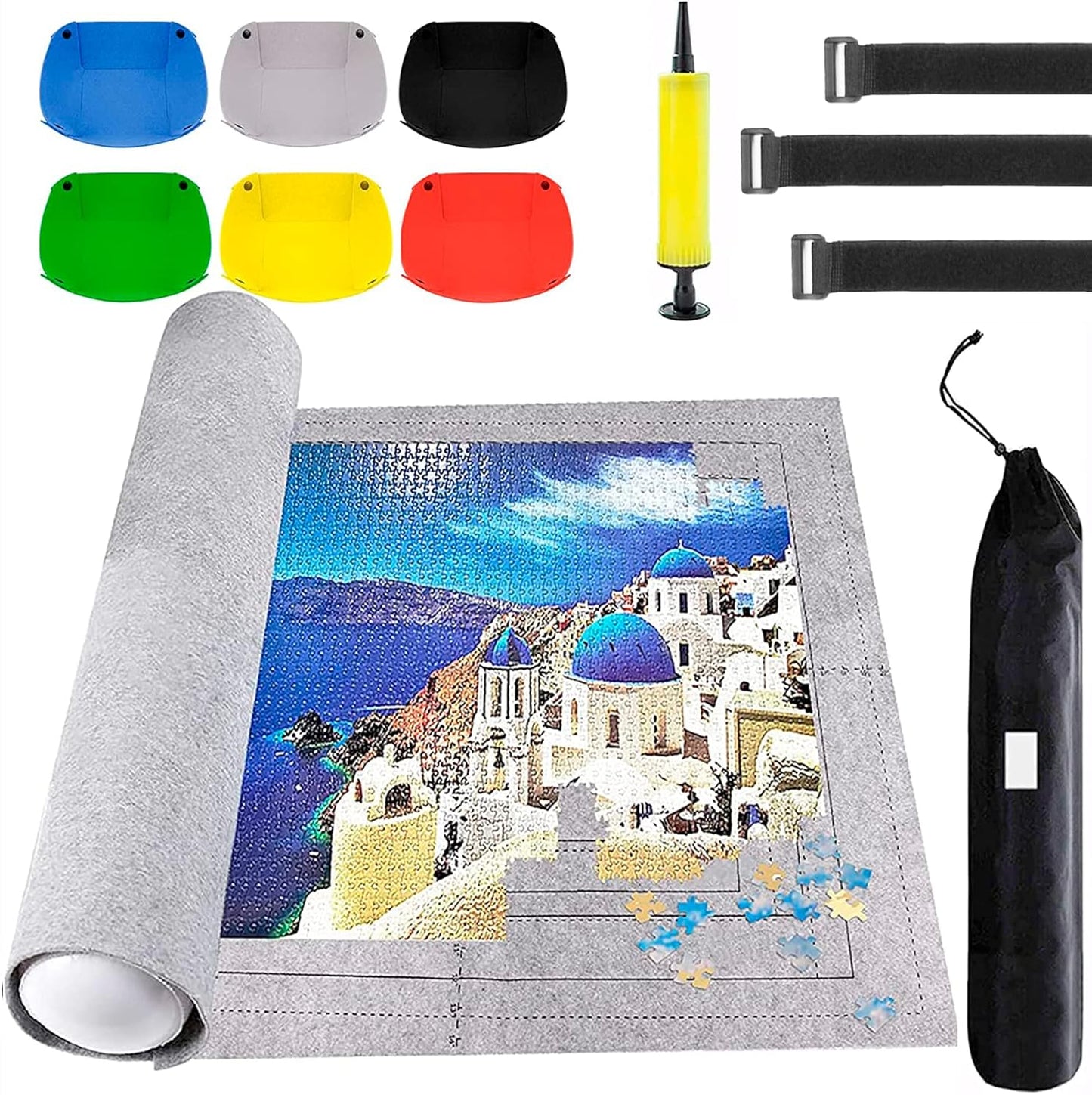Puzzle Mat Roll Up Puzzles Board for Jigsaw Up to 2000, 1500, 1000, 500 Pieces Large Portable Table Saver Mats Puzzle Keeper Cover with Sorter Trays Storage Bag Kit Holder Organizer Pad for Adult