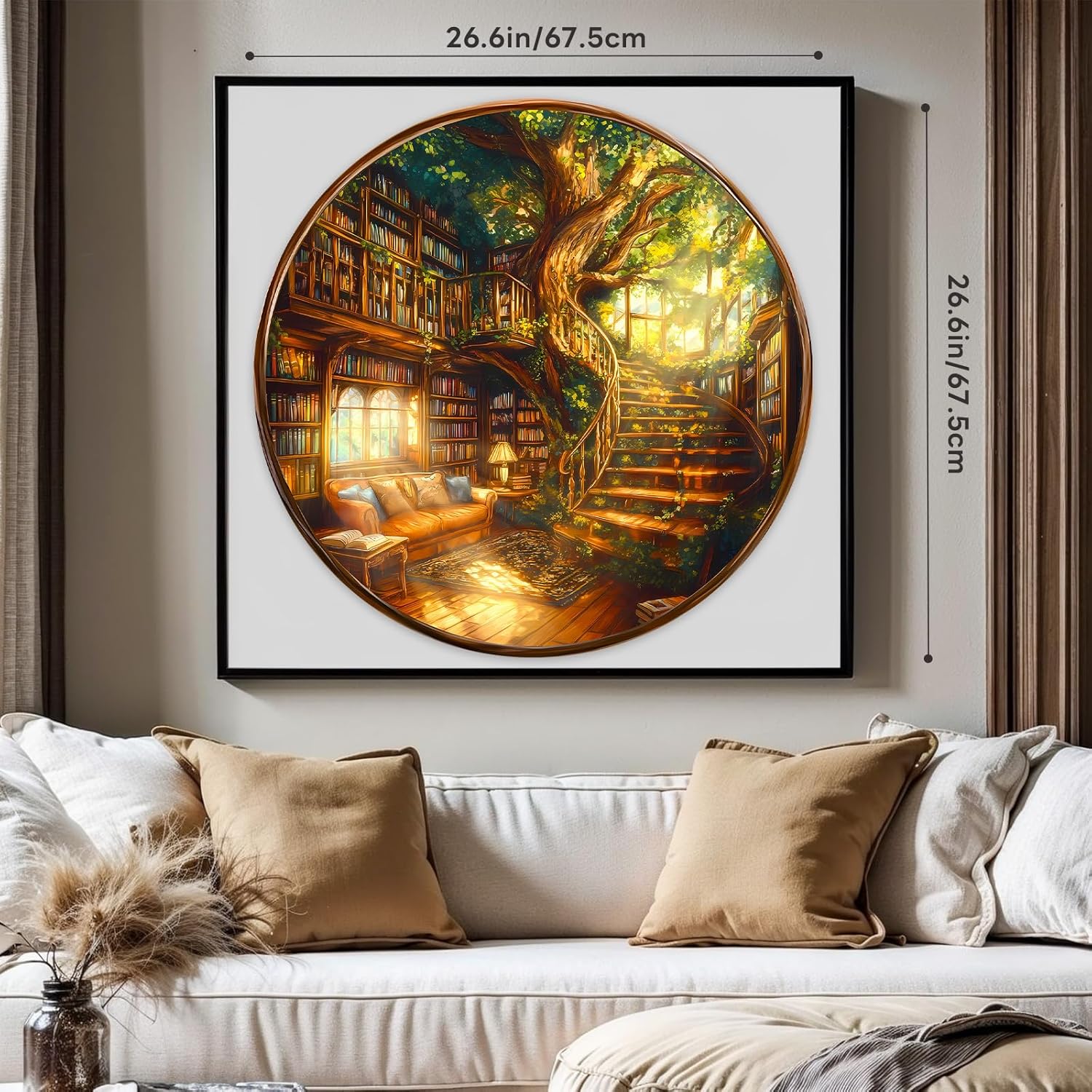 Round Puzzles for Adults 1000 Pieces, Hard Difficult Challenging Puzzles for Adults, Charming Bookstore Jigsaw Puzzles 1000 Pieces for Seniors, 3D Visual Flat Puzzle (26.6 x 26.6in)