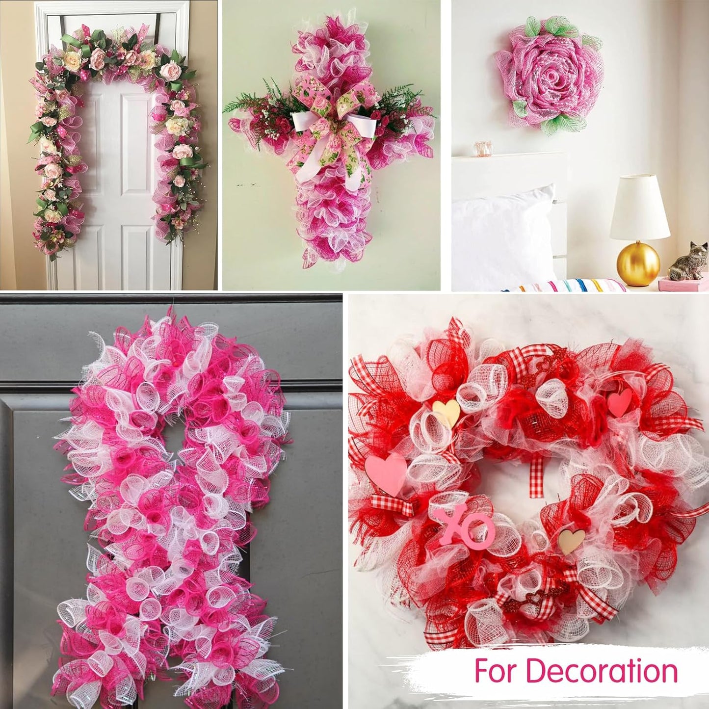 TONIFUL 2 Rolls 10 Inch Hotpink Decorative Mesh Ribbbon Rolls, Fabric Mesh with Foil for Wreath Supplies, Front Door Wreath Crafts Tree Decor Christmas NewYears Halloween Decoration (10 yds/roll)
