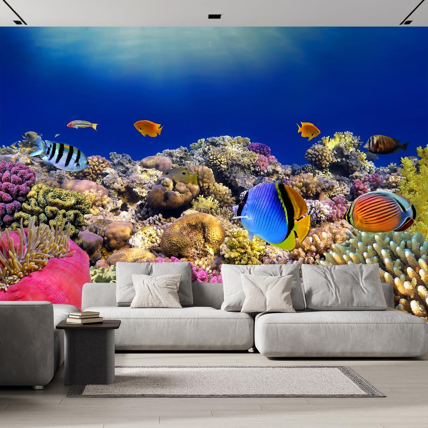 wall26 Removable Wall Sticker/Wall Mural Tropical Blue Fish Coral Reef Ocean Seascape Nature Wilderness Photography Realism Nautical Landscape Decorative for Living Room, Bedroom, Office - 66"x96"