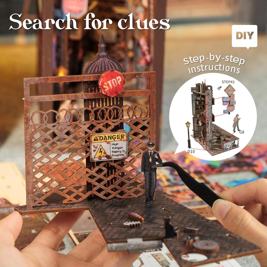 Cutefun Book Nook Kit - DIY Miniature Dollhouse Kit for Adults and Teens, Bookend Mini House Building Kit with LED, 3D Wooden Puzzle for Beginner Creative Gifts (The Long Goodbye)