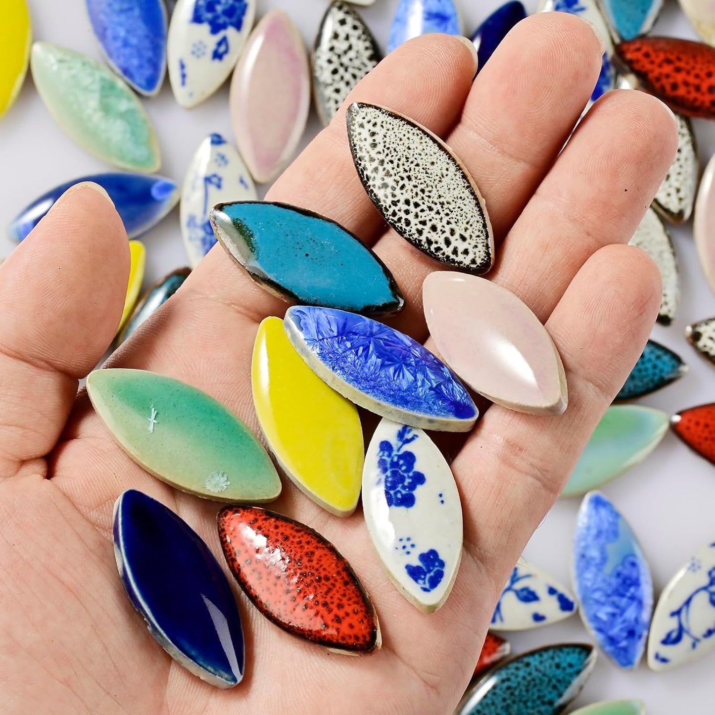 70 Pieces Petal Ceramic Tiles Mosaic Tiles, Bulk Ceramic Mosaic Pieces Stepping Stone Crafts Making Supplies for Home Outdoor Floor Vase Tabletop Decoration - Dark Blue