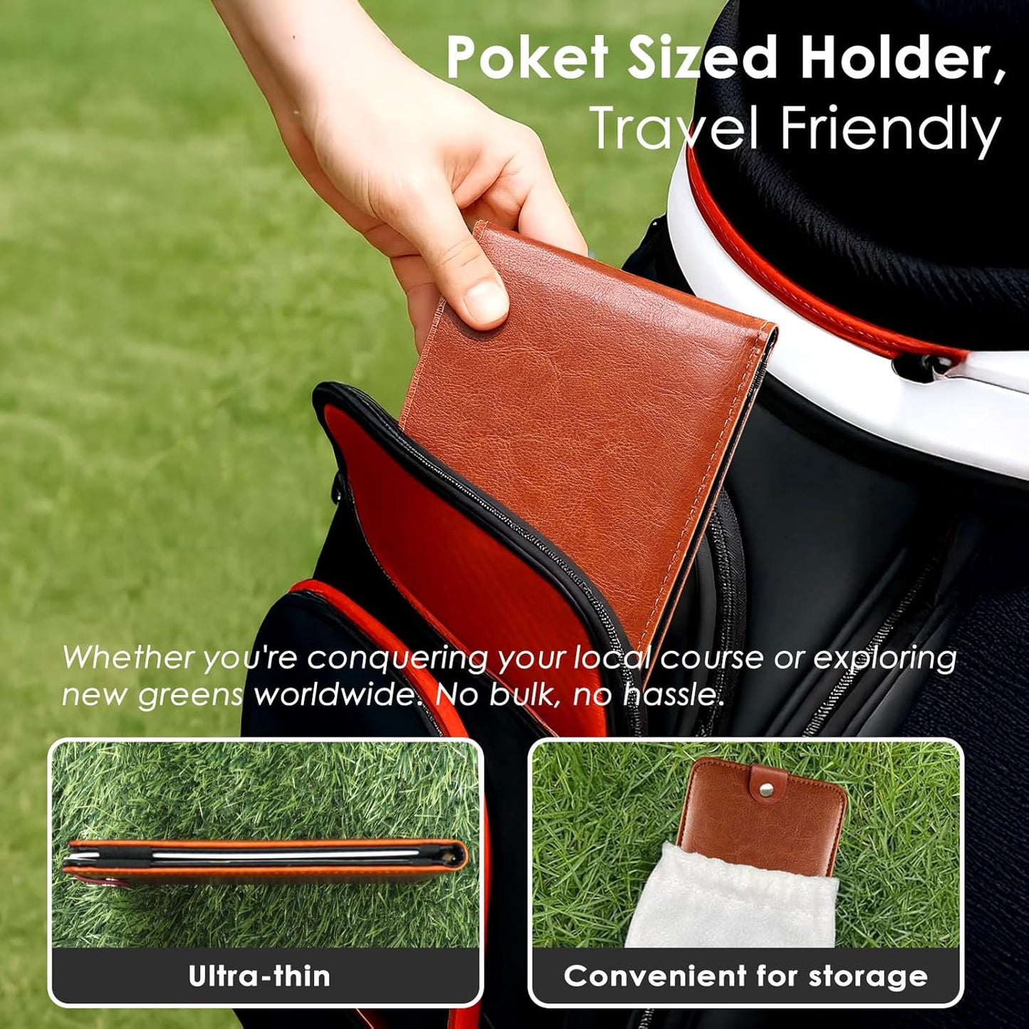 Magnetic Golf Scorecard Holder All-in-One, High-End Leather Golf Yardage Book Holder, Scorecard Book Yardage Book Cover Universal Fit for Scorecard, Golf Accessories Fit for Most Back Pocket