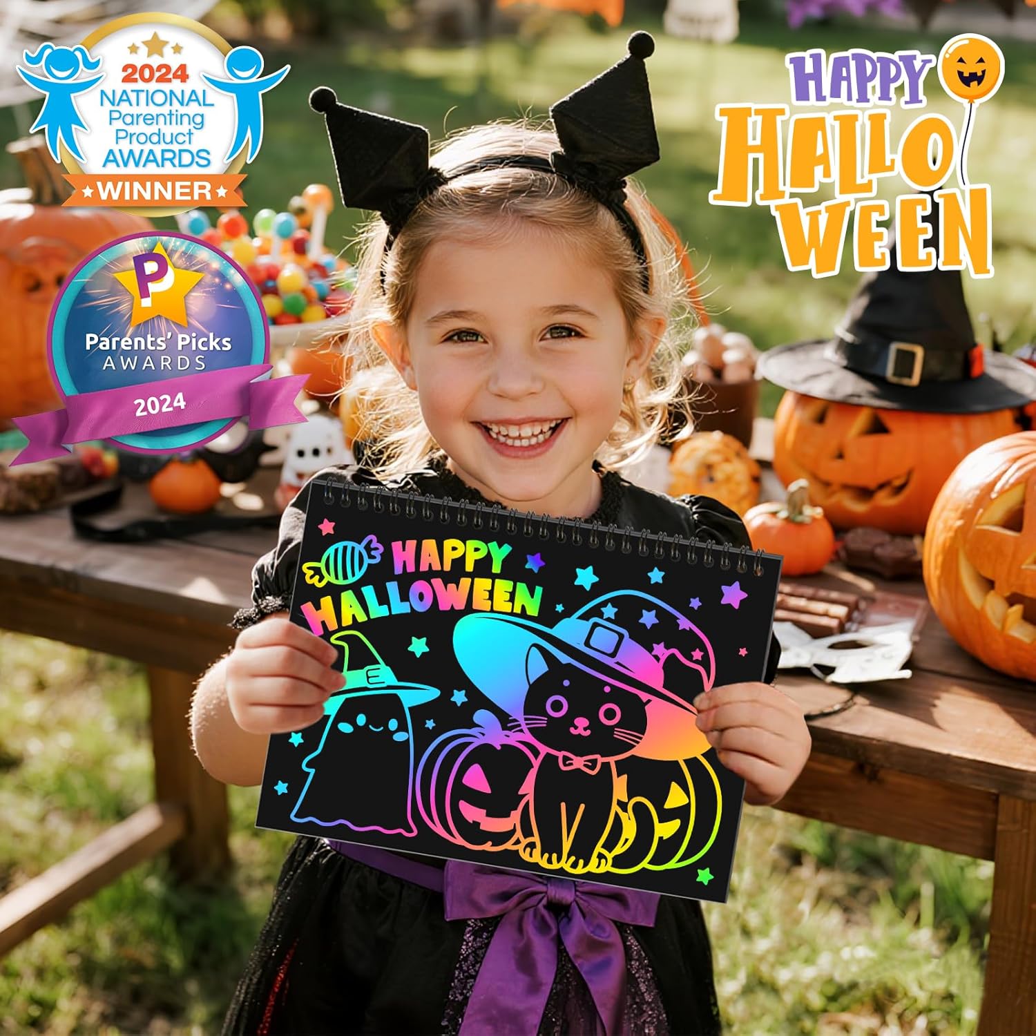 ZMLM Scratch Paper Art Craft: 2 Pack Rainbow Scratch Set for 3 4 5 6 7 8 9 10 Years Old Girls Boys Students Drawing Coloring Black Magic Art Supplies Kits Gifts School Birthday Party Toys(Halloween)