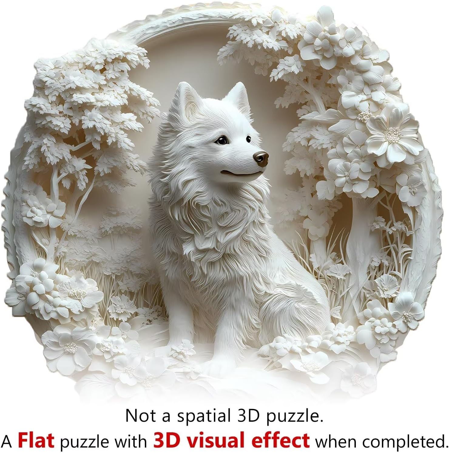 Wooden Puzzles Adults, 3D Paper Samoyed Dog Wooden Puzzles 100 Pieces, Unique Animal Shaped Wood Challenging Jigsaw Puzzles Gifts for Adults, 8.5x8.3in