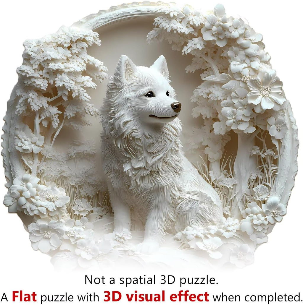 Wooden Puzzles Adults, 3D Paper Samoyed Dog Wooden Puzzles 295 Pieces, Unique Animal Shaped Wood Challenging Jigsaw Puzzles Gifts for Adults, 13.4x13.1in
