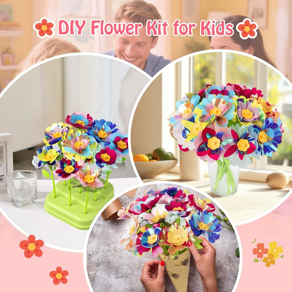 VROGTIK DIY Arts and Crafts Kits for Kids, Educational Toys for 3 4 5 6 7 8 9+ Year Old Girls, Fabric Flower Bouquets Toys Birthday Gifts for 3-12 Years Old Kids Build Your Own Flowers