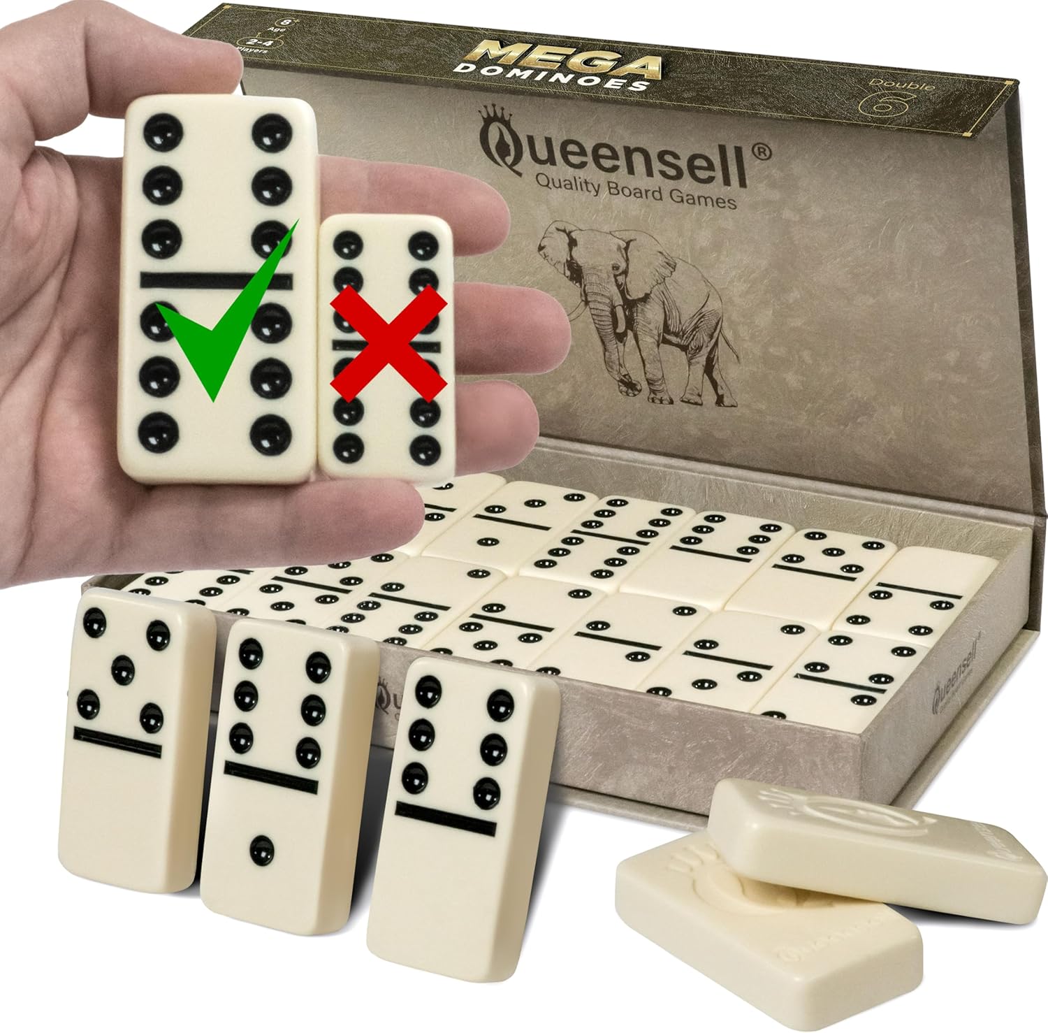 Mega Large 3" Dominoes Set for Adults and Kids – Dominoes Double 6 Classic Board Games – Double Six Domino Set with 28 Tiles and Gift Case, Juegos de Mesa (MEGA)