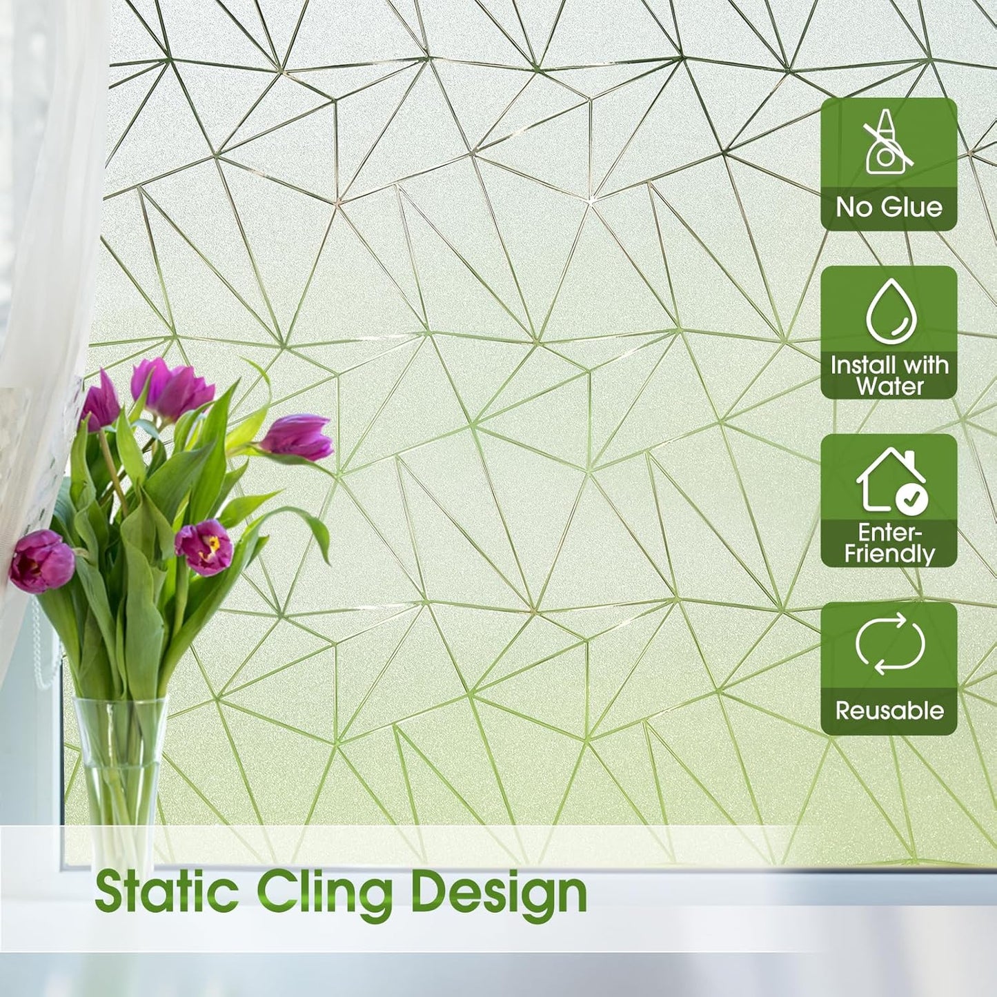 Coavas Window Privacy Film, Frosted Glass Static Cling, Decorative for Bathroom Door Covering, UV Blocking Window Cling, Non-Adhesive Vinyl Sticker, Day and Night Tint for Home, 35.4x78.7 Inch