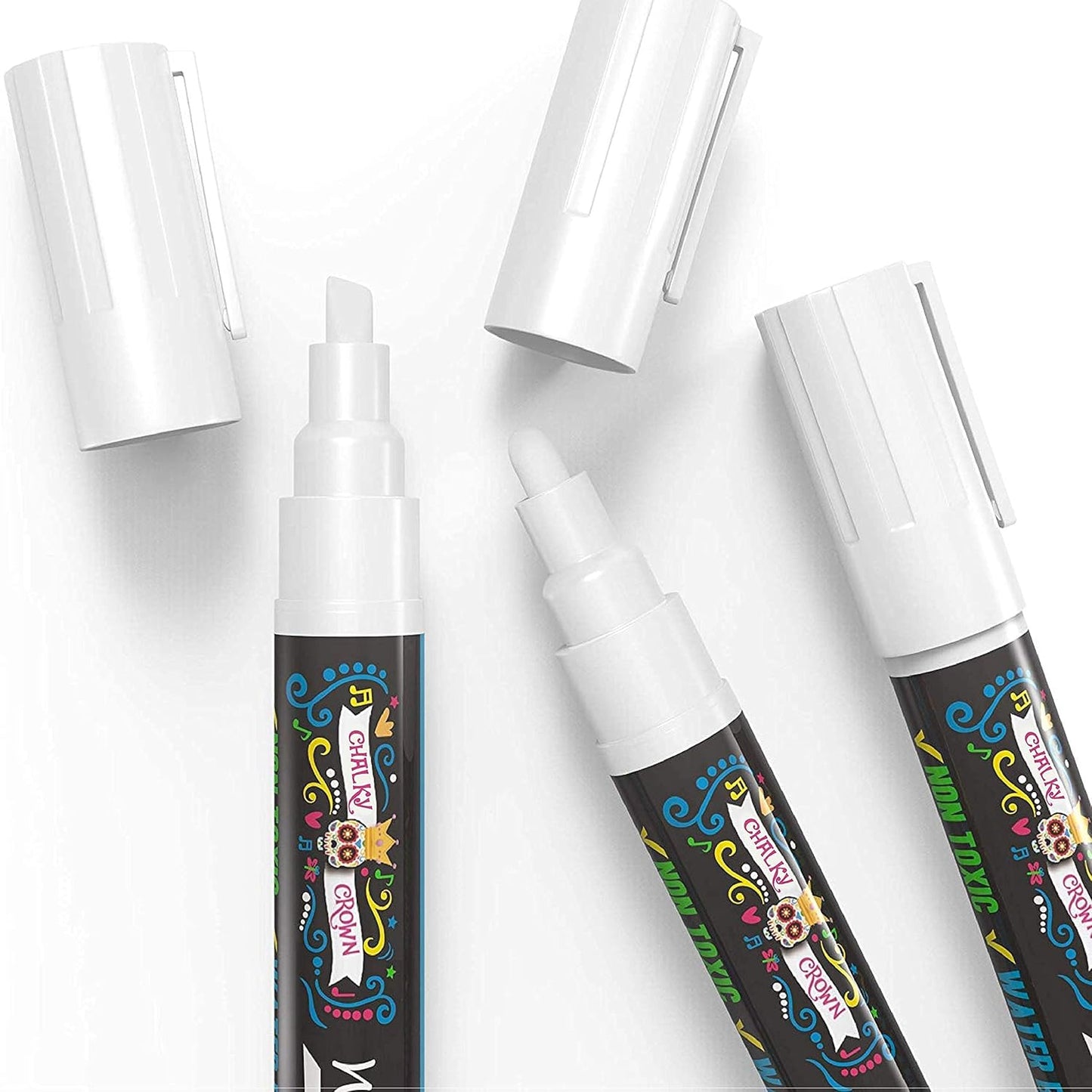 CHALKY CROWN Liquid Chalk Marker Pen - White Dry Erase Marker - Chalk Markers for Chalkboard Signs, Windows, Blackboard, Glass - 6mm Reversible Tip (10 Pack)