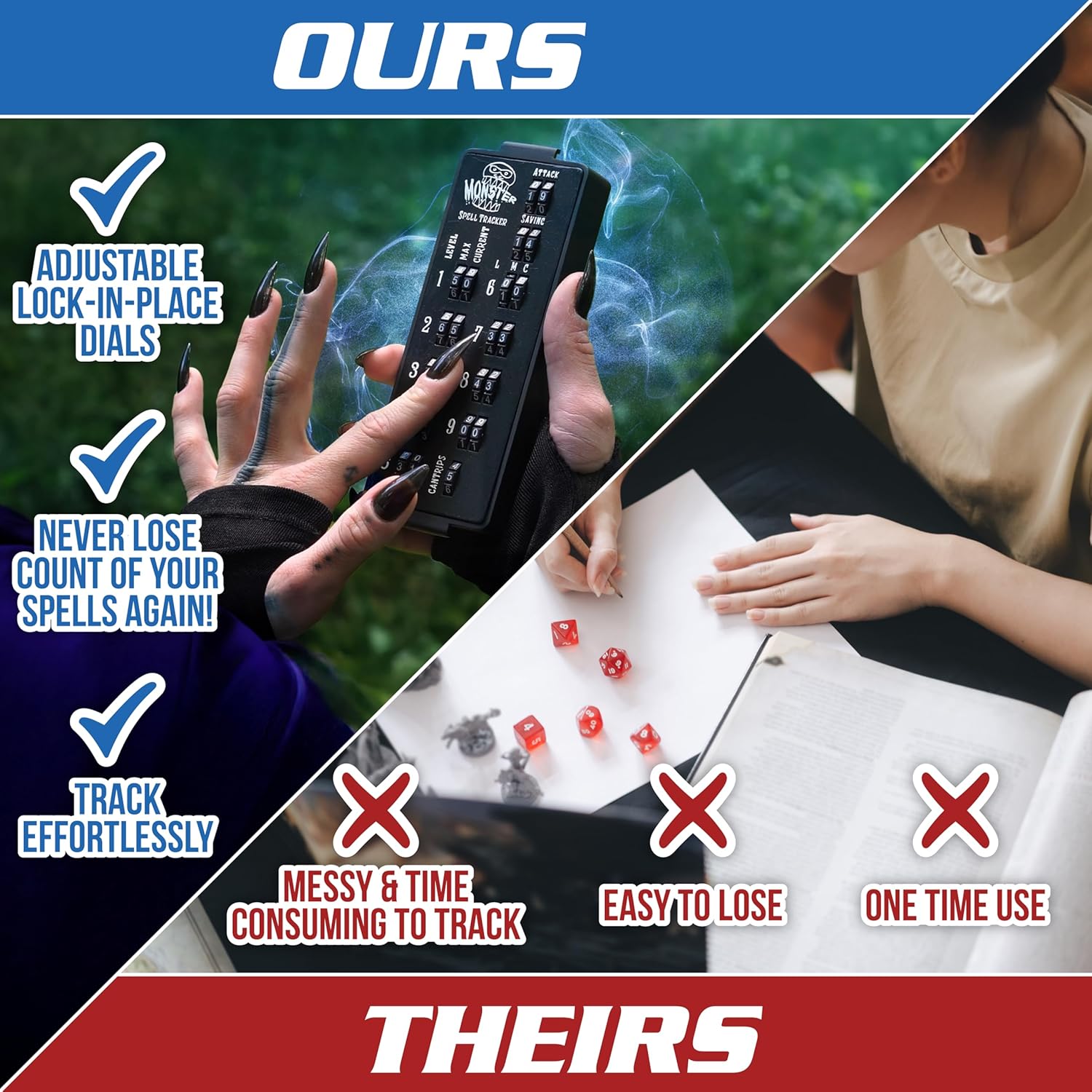 Ultimate RPG Spell Tracker for DND- Keep Track of All Magic Stats, Levels Modifiers w Adjustable Place-Locking Dials & Protective Cover- Compatible Set w Dungeons Dragons 5e Tabletop Games Accessories