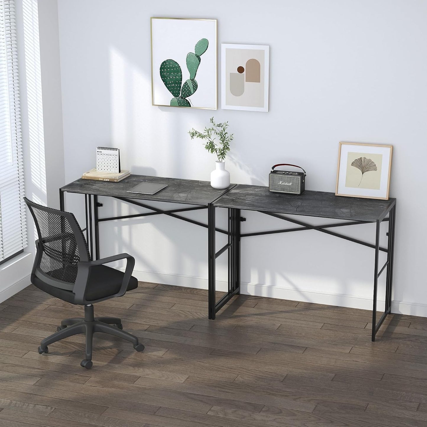 Narrow Folding Computer Desk 35 inch, Writing Gaming Computer Desk for Small Spaces, No Assembly Required Small Office Table, Grey