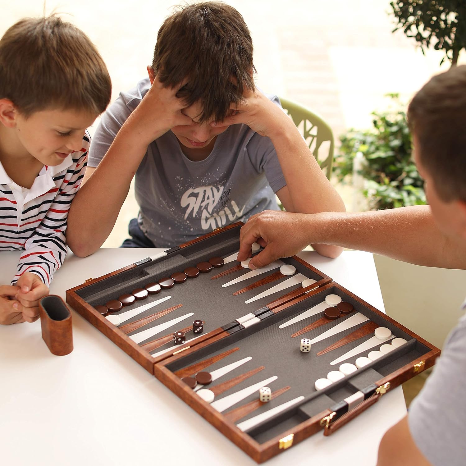 Backgammon Set - 15 Inch Classic Backgammon Board Game Sets Handheld - Backgammon Sets for Adults and Kids - Brown Faux Leather Case - Instruction