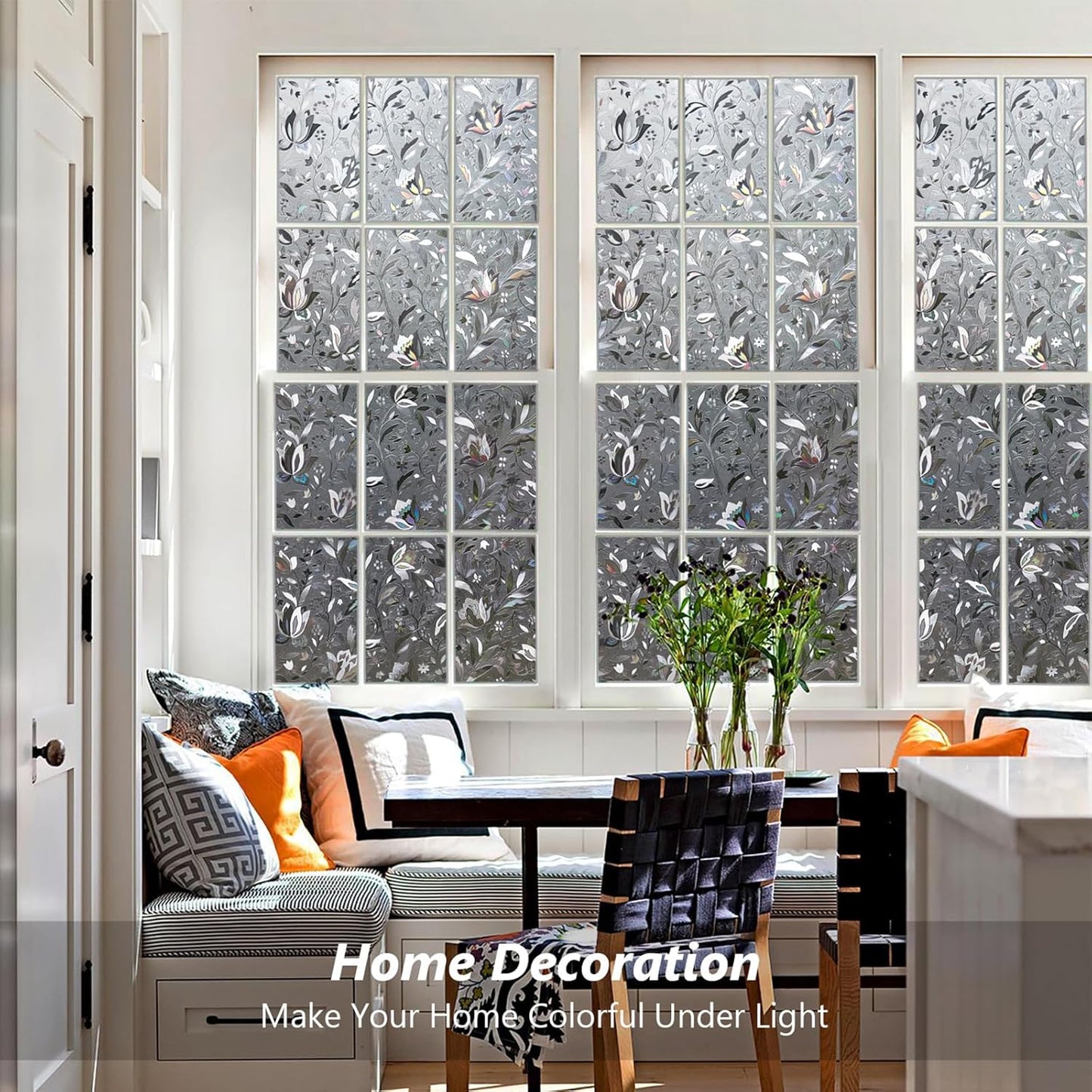 Kromapolis Window Film, Window Privacy Film Frosted, Vinyl Glass Covering, Stained Glass Decorative Film, Static Window Clings, Non-Adhesive (Grayish Black, 11.8 x 78.7 inch)