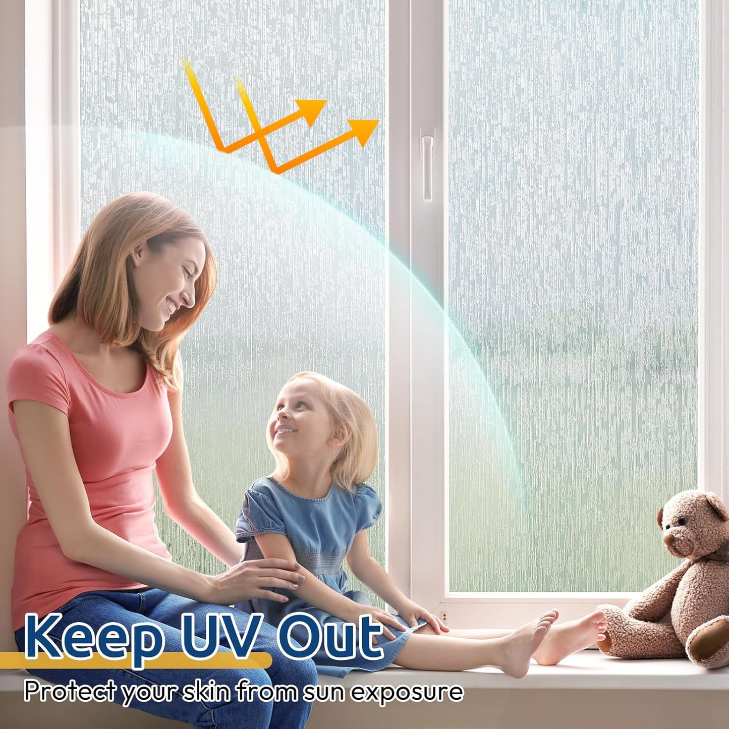 rabbitgoo Window Privacy Film Frosted Glass Clings, Decorative Sun UV Blocking Static Cling Window Covering, Removable Frosting Sticker for Home, Rain Silk, 35.4 x 157.4 Inches