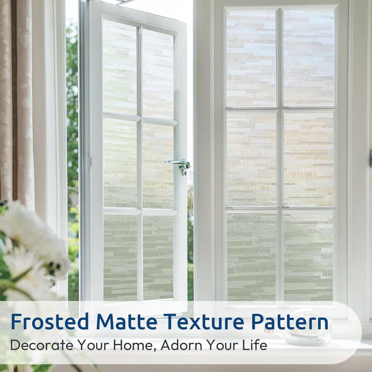 rabbitgoo Window Privacy Film, No Glue Frosted Glass Film, Static Cling UV Blocking Non Adhesive Reusable Heat Control Window Vinyl Clings for Home, Office, Frosted Silk, 17.5 x 78.7 Inches