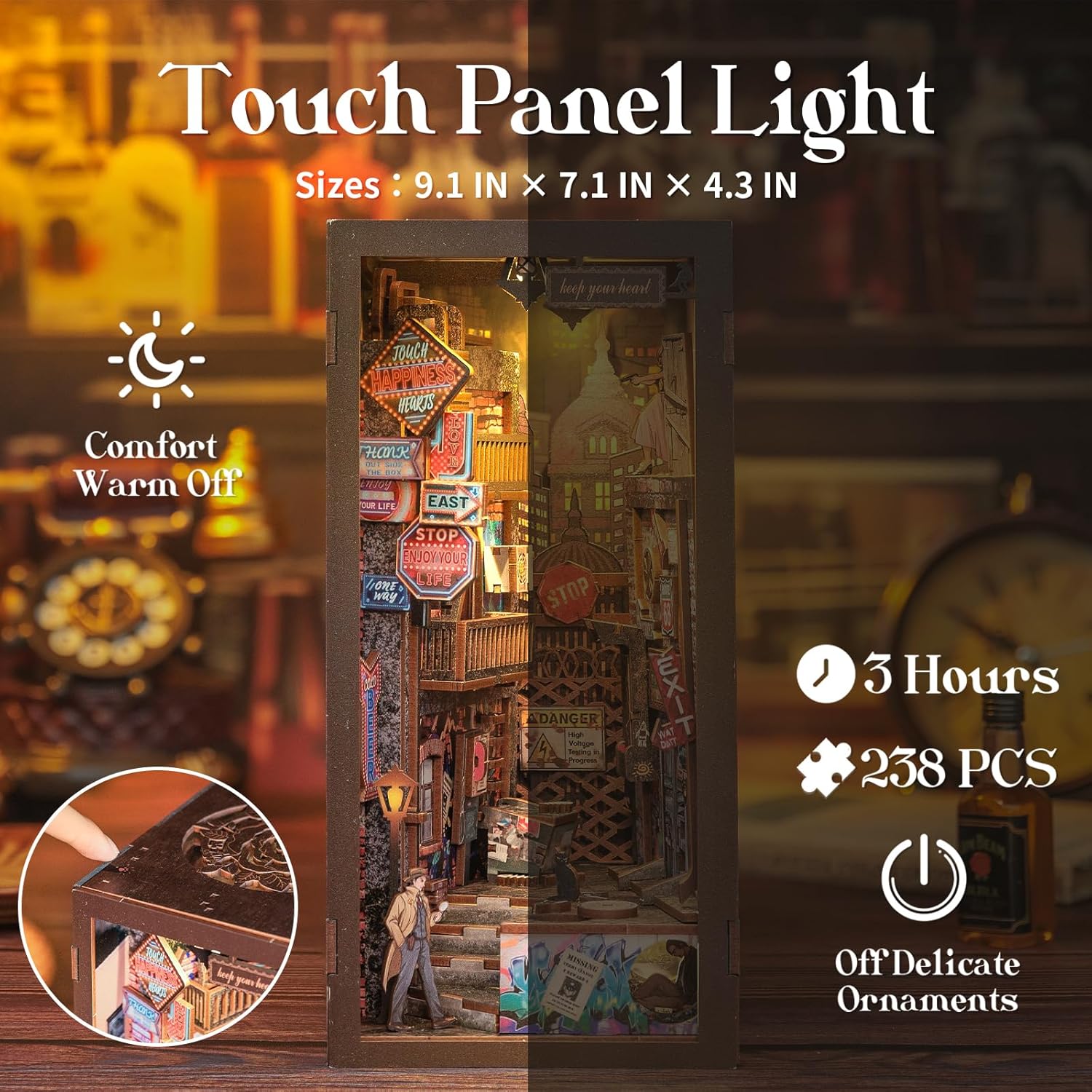 Cutefun Book Nook Kit - DIY Miniature Dollhouse Kit for Adults and Teens, Bookend Mini House Building Kit with LED, 3D Wooden Puzzle for Beginner Creative Gifts (The Long Goodbye)