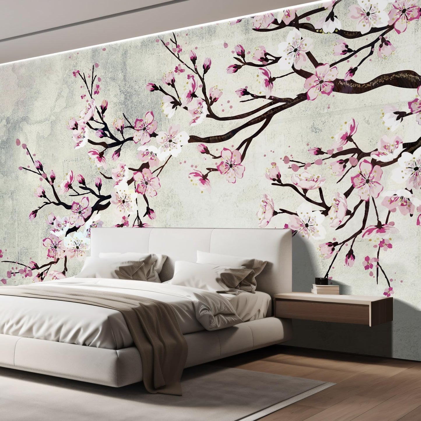 wall26 Large Wall Mural Watercolor Style Ink Painting Pink Cherry Blossom on Vintage Wall Background | Self-Adhesive Vinyl Wallpaper/Removable Modern Wall Decor - 120x168 inches