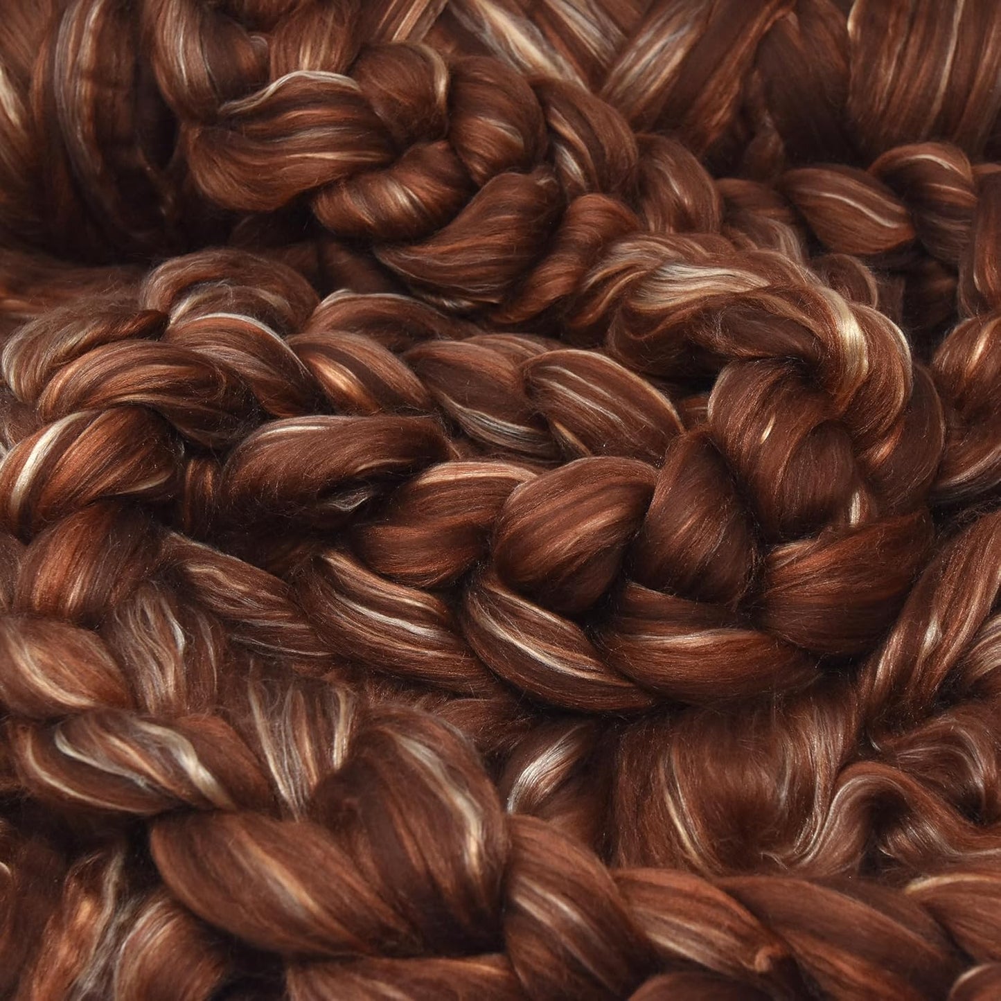 Merino Silk Luxe Tonal Designer Blend. Superfine Merino, Mulberry, Tussah Silk. Top Roving for Spinning or Felting. Cocoa Delight 4oz