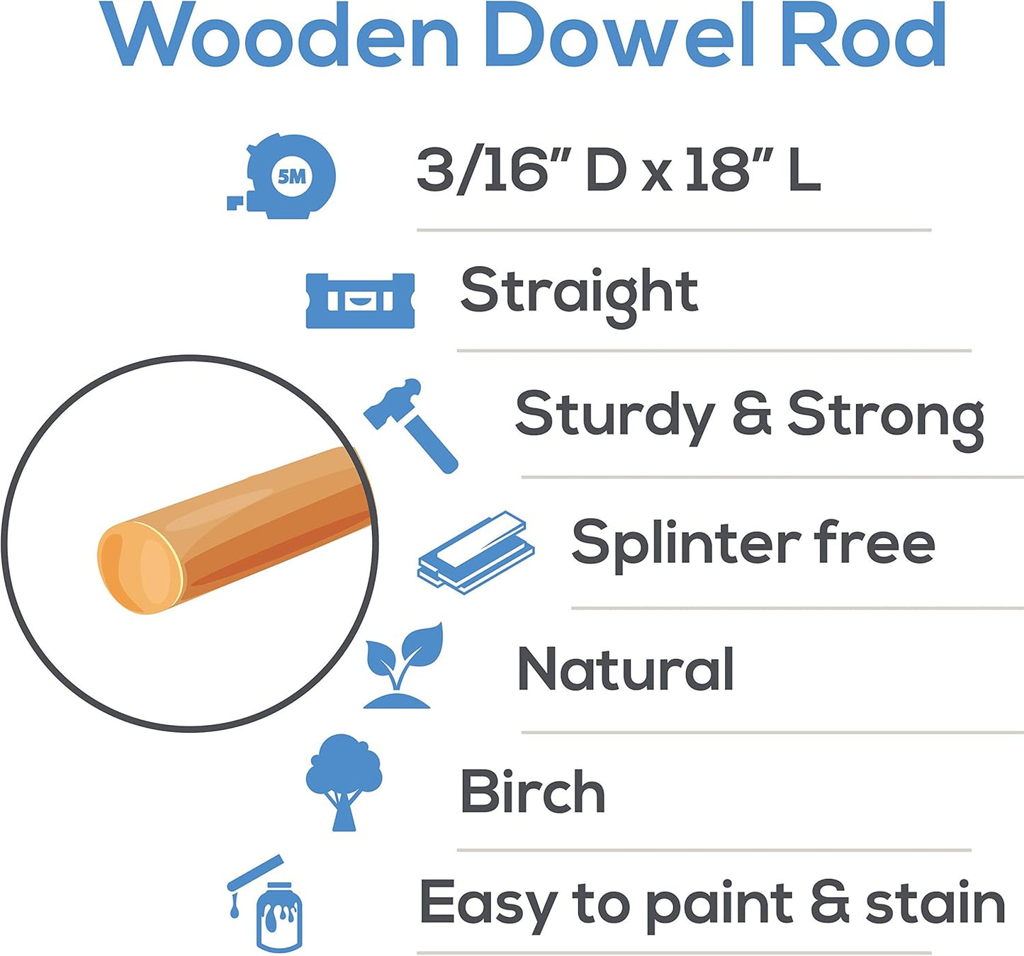 Dowel Rods Wood Sticks Wooden Dowel Rods 3/16 x 18 Inch Unfinished Hardwood Sticks for Crafts and DIYers 100 Pieces by Woodpeckers