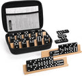 Dominoes Set for Adults with 4 Wooden Racks/Trays, Double Six Dominoes Travel Set with Portable Case Double 6 Dominoes Set with 4 Tiles Holders, 28 Tiles Dominos Set for Family Board Games - Black