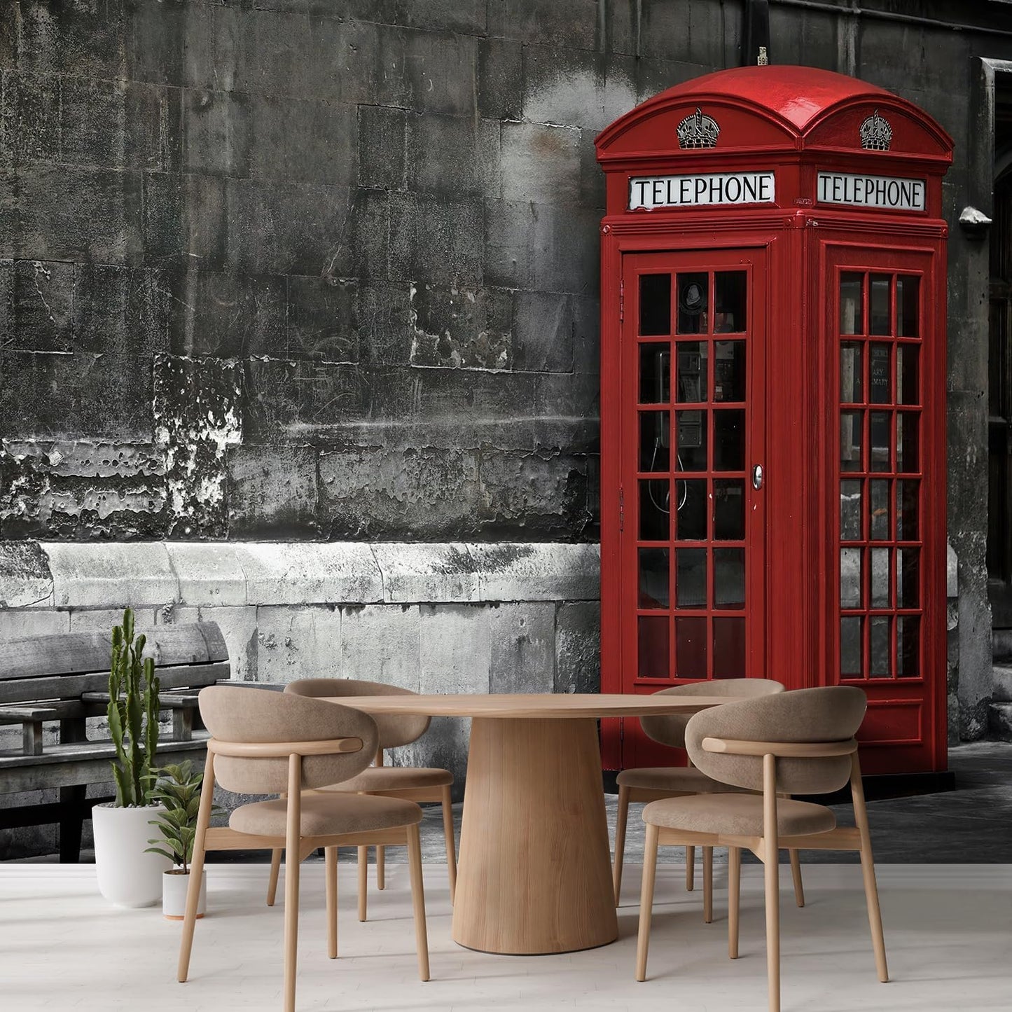 wall26 British Phone Booth in London, United Kingdom Removable Wall Mural | Self-Adhesive Large Wallpaper - 120x192 inches