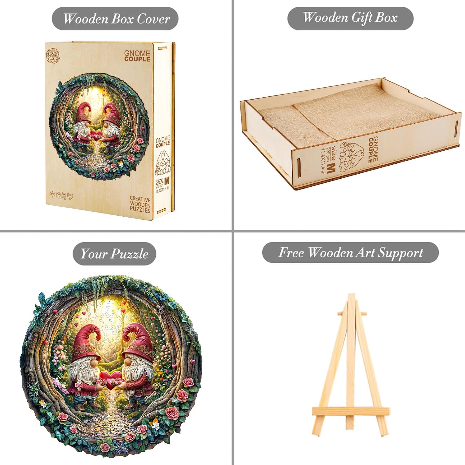 KAAYEE Wooden Puzzles for Adults, 3D Visual Effect Gnome Couple Wooden Jigsaw Puzzle Unique Shape Wood Puzzle Adult, 3D Effect Flat Puzzle Birthday Family Games (L-13.4 * 13.3in-300pcs)