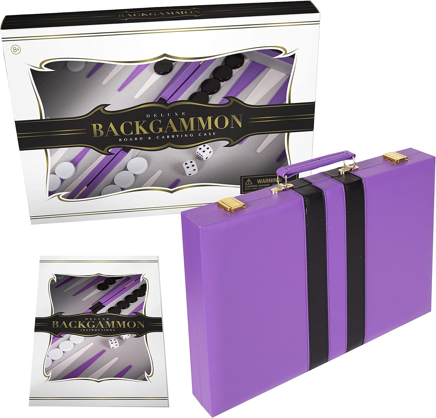 Backgammon Set 15 inch, Large - Classic Board Game for Adults and Kids with Premium Leather Case - Includes Strategy & Tip Guide (Purple)