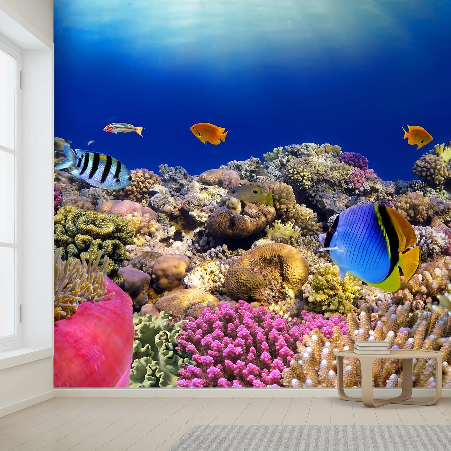 wall26 Removable Wall Sticker/Wall Mural Tropical Blue Fish Coral Reef Ocean Seascape Nature Wilderness Photography Nautical Landscape Decorative for Living Room, Bedroom, Office - 108x168 inches