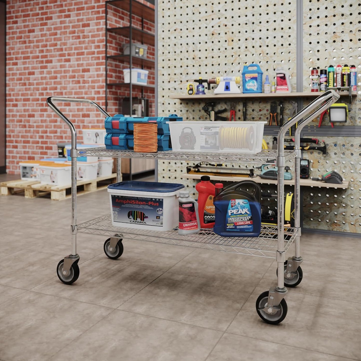 18" W x 42" L x 36" H Chrome Heavy Duty Utility Cart | 2-Tier | NSF Commercial Storage Rack Mobile Unit | Storage and Mobility Solution for Your Business
