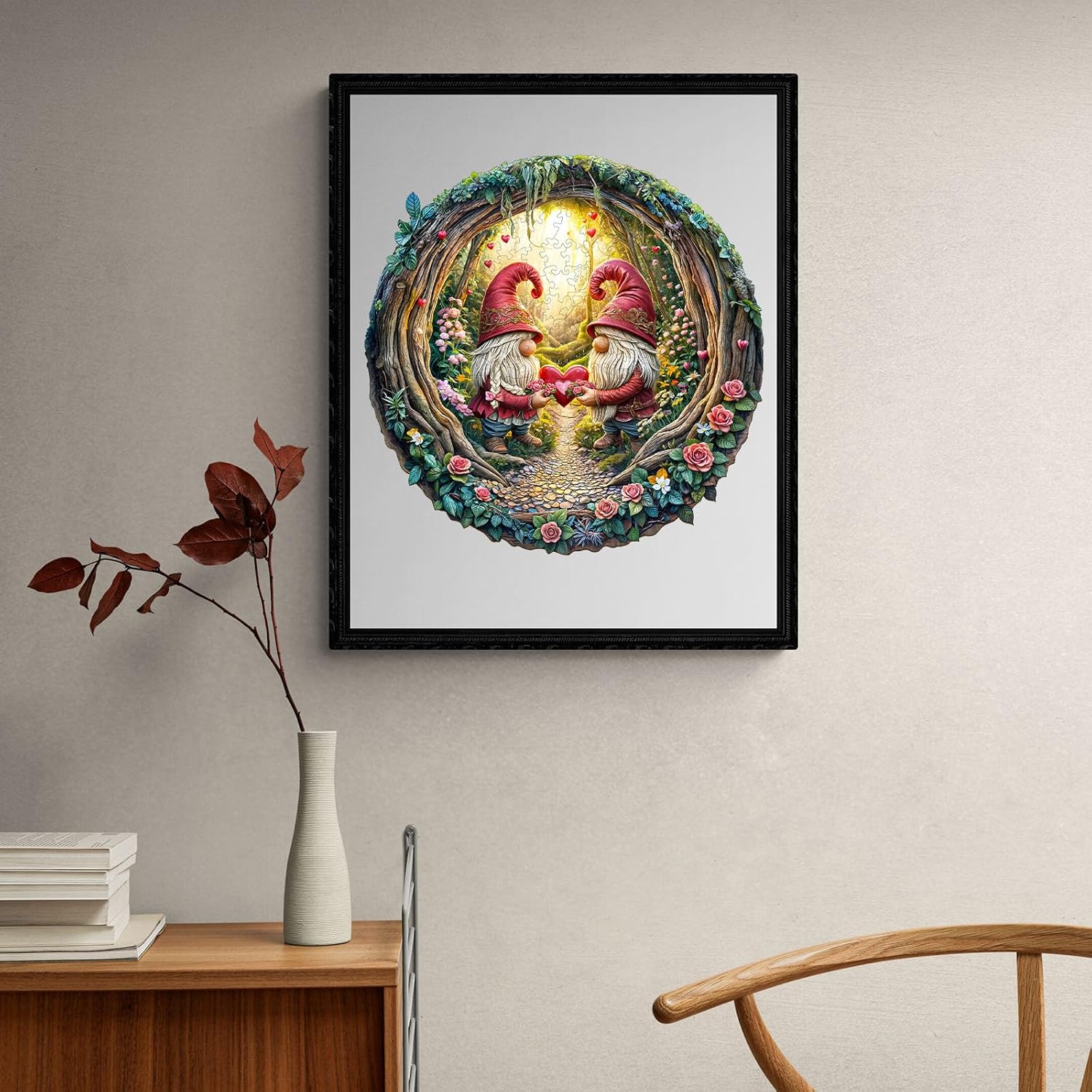 KAAYEE Wooden Puzzles for Adults, 3D Visual Effect Gnome Couple Wooden Jigsaw Puzzle Unique Shape Wood Puzzle Adult, 3D Effect Flat Puzzle Birthday Family Games (M-11.4 * 11.3in-200pcs)