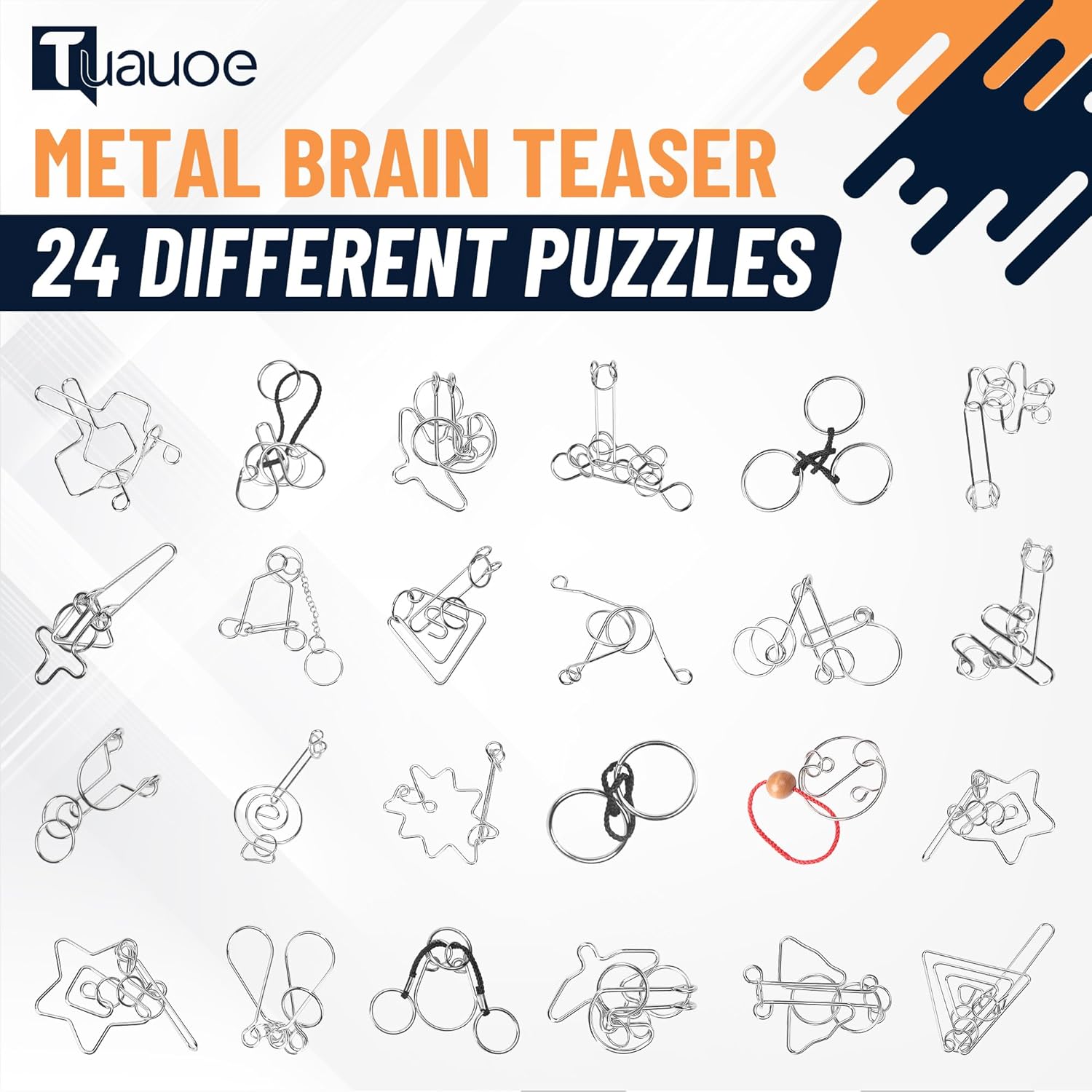 Metal Puzzles Brain Teaser, 24pcs Metal Wire Puzzles for Adults Kids Teenagers, Classical Mini Mind Ring Puzzle Set, Educational IQ Unlock Interlocking Toy Lock Puzzle Gift Set
