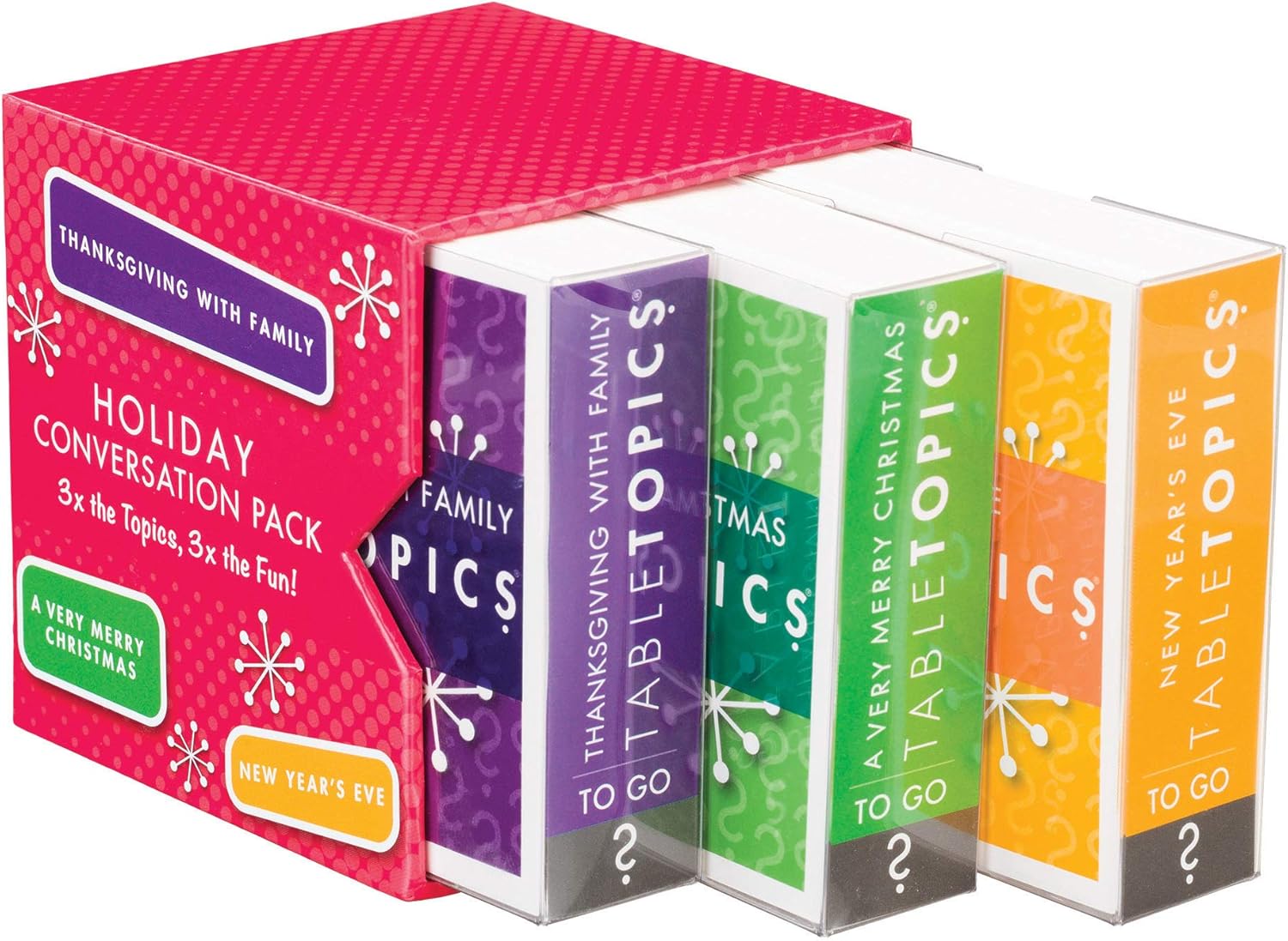 TableTopics Holiday Conversation Pack Card Game - 120 Festive Conversation Starter Cards for Thanksgiving, Christmas, & New Year's Parties, Dinner Table Game for Family Bonding, Boxed Set of 3 Topics