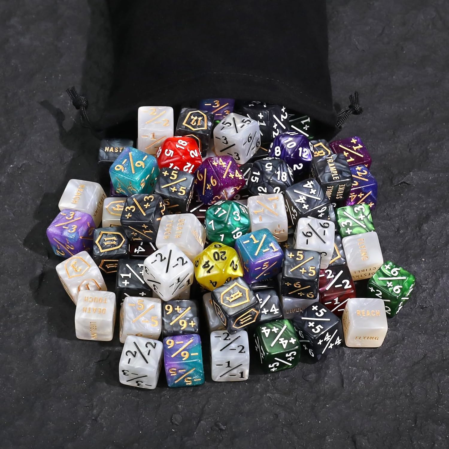 79PCS MTG Dice Counters Bulk Ability Keywords Dice Set, MTG Health Tracker Life Counter Plus 1/+1 Shield Buff Tokens for TCG Magic Card Games Accessories CCG Creature Stats