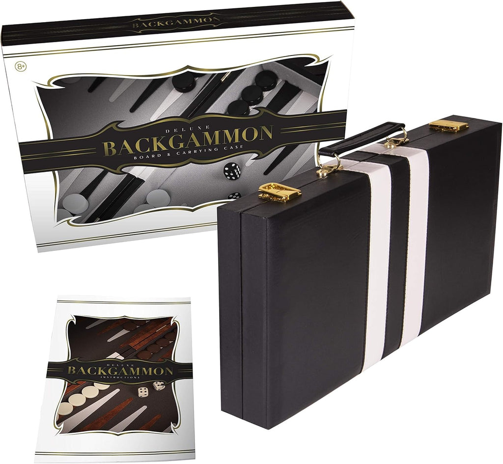 Backgammon Set 18 inch, Large - Classic Board Game for Adults and Kids with Premium Leather Case - Includes Strategy & Tip Guide (Black)