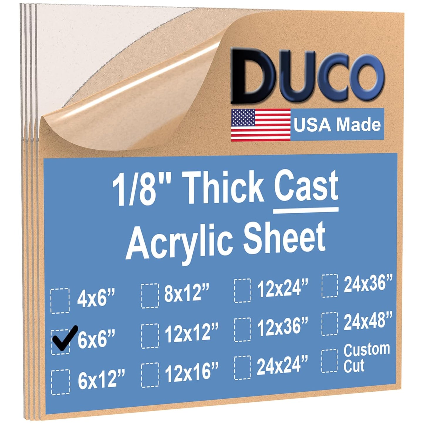 Duco USA-Made Clear Cast Acrylic Sheet 1/8 Inch Thick 6" x 6" - 4 Pack of Transparent Plexiglass Sheet - Lightweight Acrylic Board for Window Replacements, Displays, Signs, and More