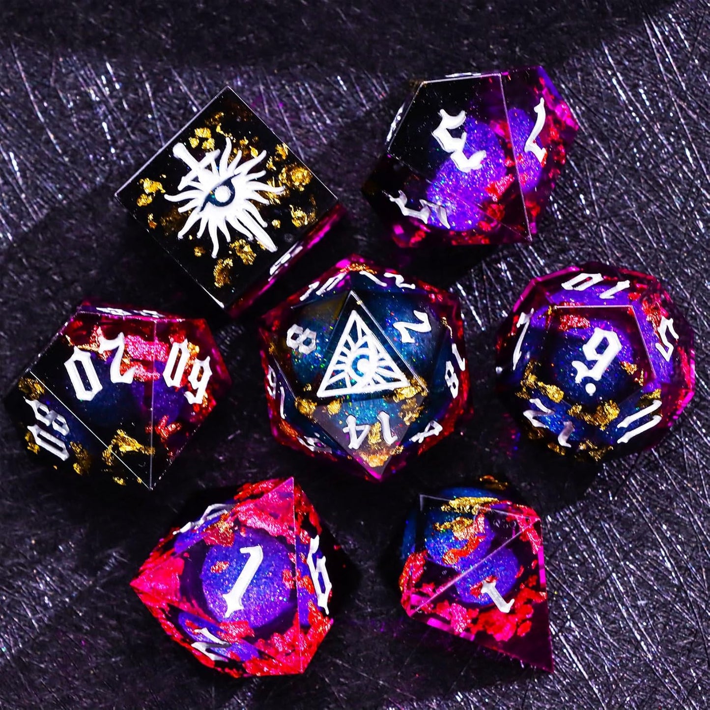 Black Eye of Mystery Liquid Core DND Dice Set – Unique Resin Dice Set for Dungeons & Dragons – Third Eye Dice Set for D&D Gifts