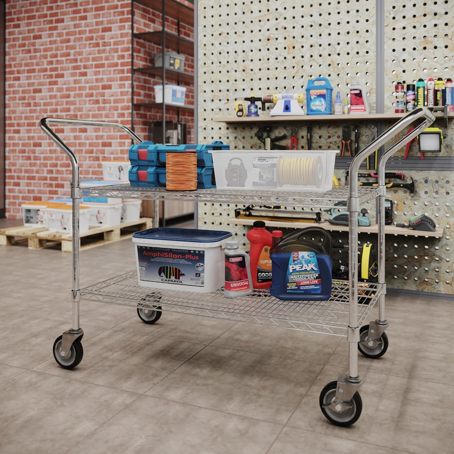 24" W x 42" L x 36" H Chrome Heavy Duty Utility Cart | 2-Tier | NSF Commercial Storage Rack Mobile Unit | Storage and Mobility Solution for Your Business