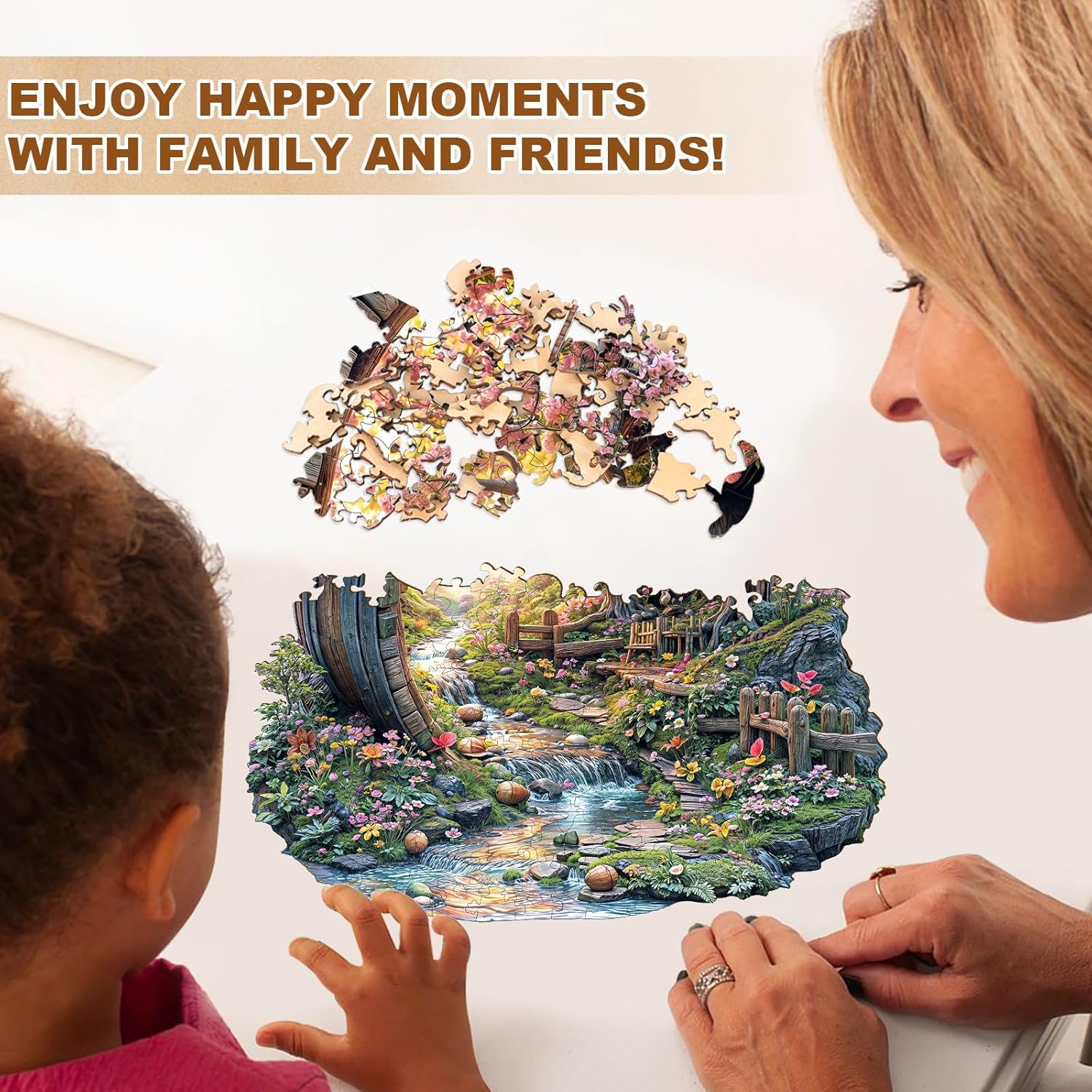 Wooden Puzzles for Adults, Spring Flower Wooden Jigsaw Puzzle for Adults, 465 PCS Unique Shape Wood Puzzles Adult, Birthday Party Gifts for Friends & Family Leisure Time Game Home Decor (XL-17.3*17in)